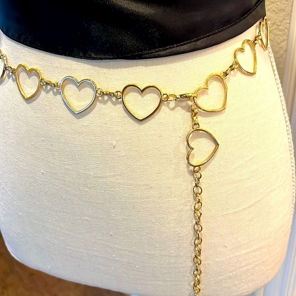 Heart chain Link Belt Adjustable Gold Tone. Hearts Love Boho Hippi Love Romance - Picture 2 of 12